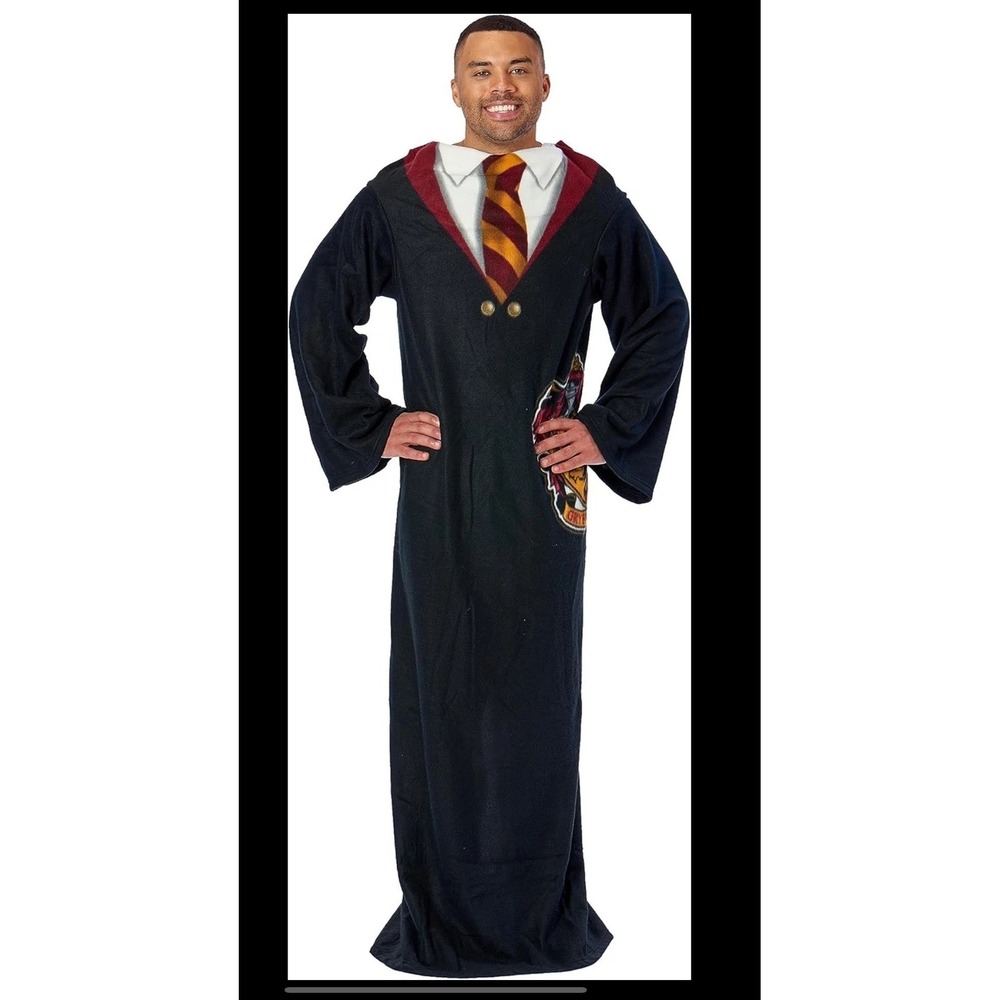 Harry Potter Mens OS Comfy Throw Sleeved Blanket Black Gryffindor Robe Fleece